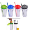 16 Oz. Double Wall AS Plastic Cup w/ Flip Lid Fruit Squeezer Top